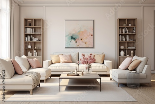 Beige Sofa Styling: Bright Pastel Living Room Inspirations & Minimalist Design © Michael