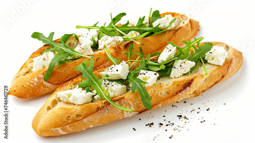 Crusty golden French baguette with goat's milk cheese.