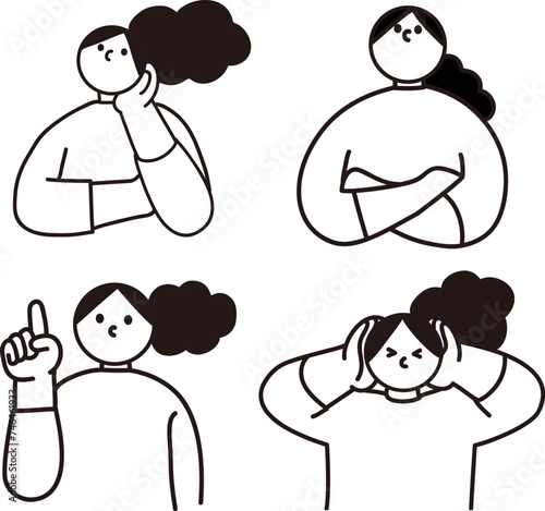 考える教える女性の線画ベクター