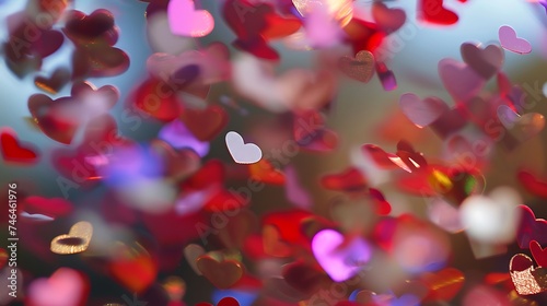 shiny empty background of confetti hearts blur