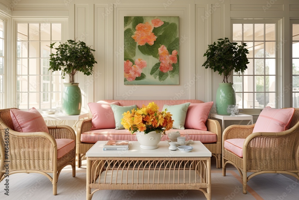 Bright Pastel Living Room vibes in Country Homes adorned with Rattan Furniture