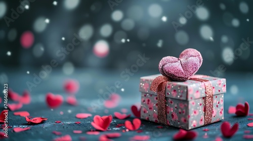 Wall holiday, gift in a beautiful box with a heart .