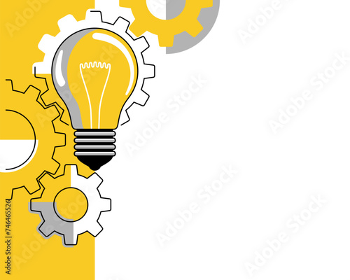 Lightbulb in thin line with gears with copy space
