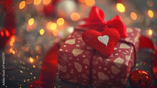 Wall holiday, gift in a beautiful box with a heart .