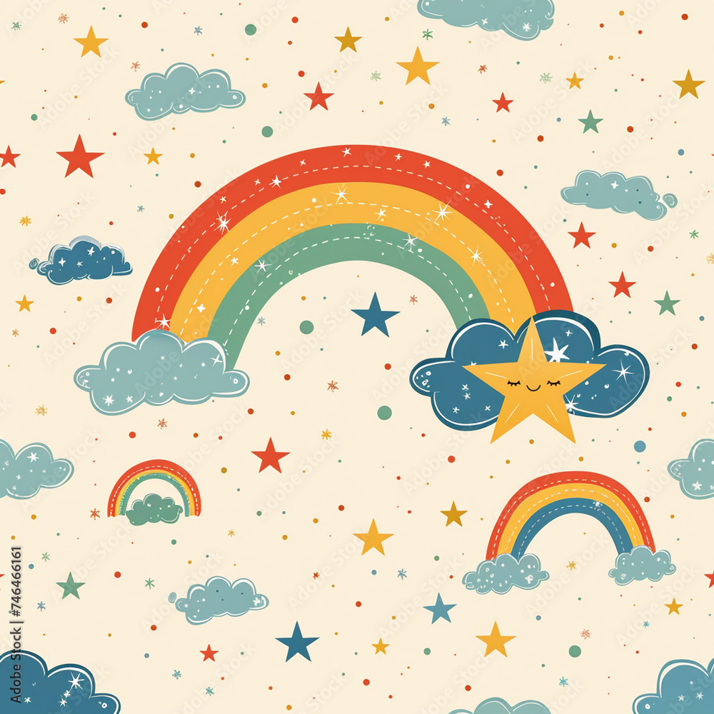 Illustration of clouds and rainbow, Beige background, Design background for kids, Kids background, background, design, kids, for kids, kids background