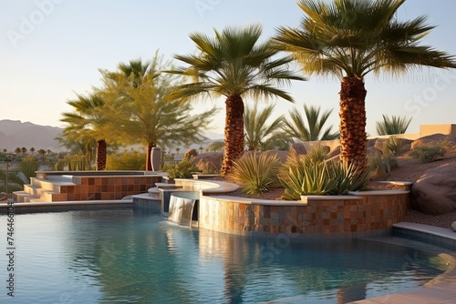 Desert Oasis Retreat  Contemporary Pool with Palm Tree Corners