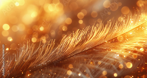 Portrait of a shinny golden feather on a golden background photo