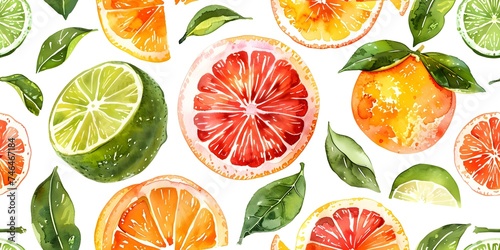 Repeated watercolor citrus fruits in a seamless pattern background design seamless background. Concept Watercolor Citrus Fruits, Seamless Pattern, Background Design photo
