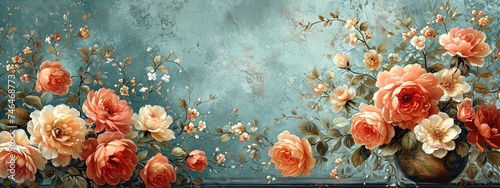 Beautiful vintage wallpaper flower, floral print digital background