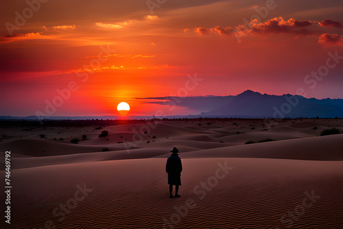 silhouette of a person walking on the desert 