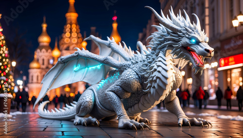 A white dragon on Red Square in Moscow