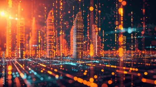 abstract hologram with smart city .Smart with communication technology. Futuristic digital data network connected. © @_ greta