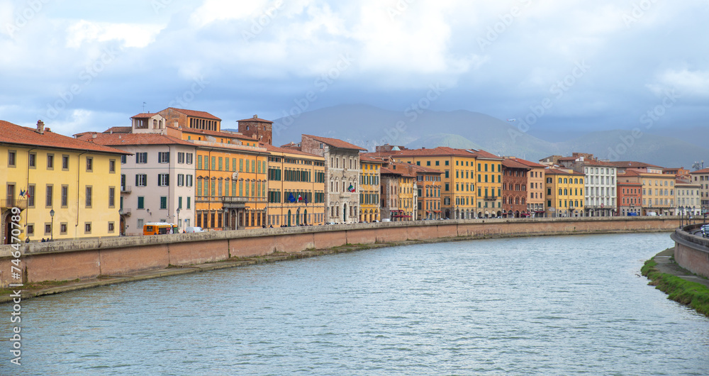 Arno riverbank buildings in Pisa, Italy