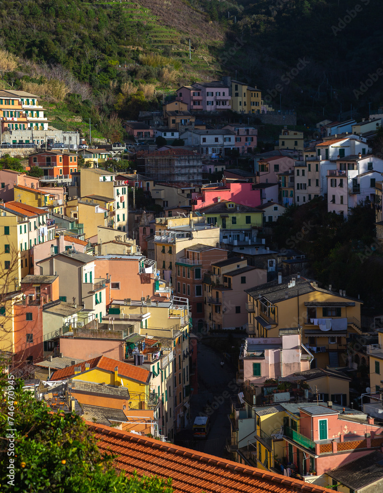 the street uphill in Riomaggiore, Cinque Terre, Italy