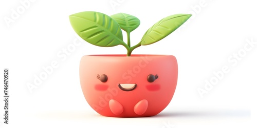 Cute little potted plant, ai illustration，3D