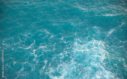 Overlooking the turquoise sea with wave and foam, Cinque Terre, Italy