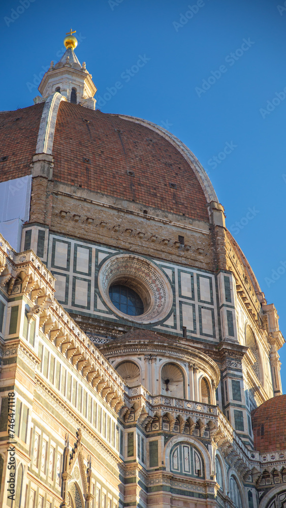 the dome of the Cathedral of Santa Maria del Fiore with blue sky, Florence, Italy
