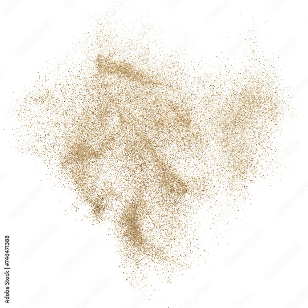 3D rendering of scattered sand granules or fine dirt on transparent background
