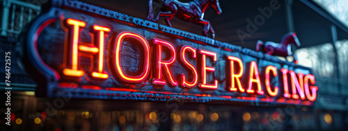 Horse racing concept. Sign with 3D text.