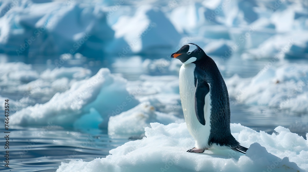 Penguin Stands on Ice in the Arctic Circle
