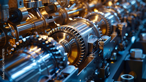 Engine gear wheels on an industrial background.