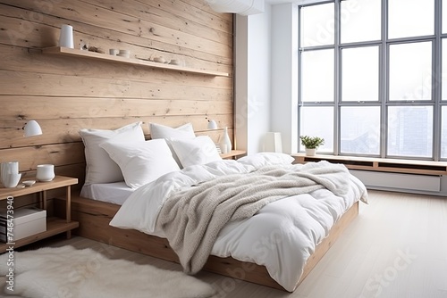 Organic Minimalist Bedroom: White Linens and Wooden Headboards in Modern Lofts