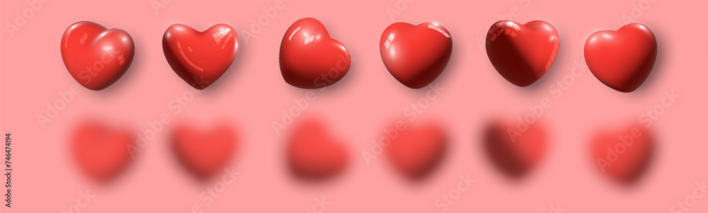 3d realistic vector icon set. Read heart whole and cracked, broken. Isolated.