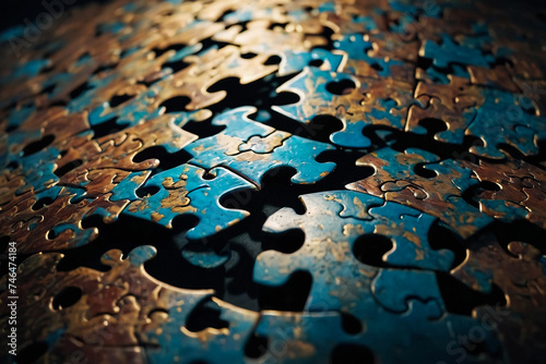 "Autism Awareness: Scattered Puzzle Pieces Silhouette"