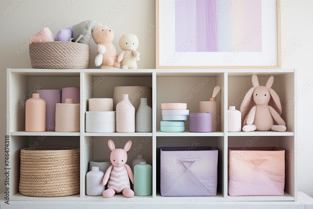 Muted Pastel Nursery Storage with Organizing Bins Unique Design