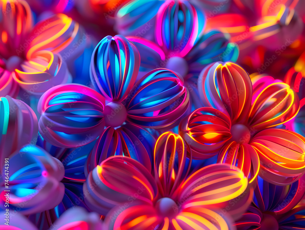 Futuristische Neon-Träume: Leuchtende 3D-Strukturen als abstrakter Hintergrund Futuristische Neon-Träume: Leuchtende 3D-Strukturen als abstrakter Hintergrund