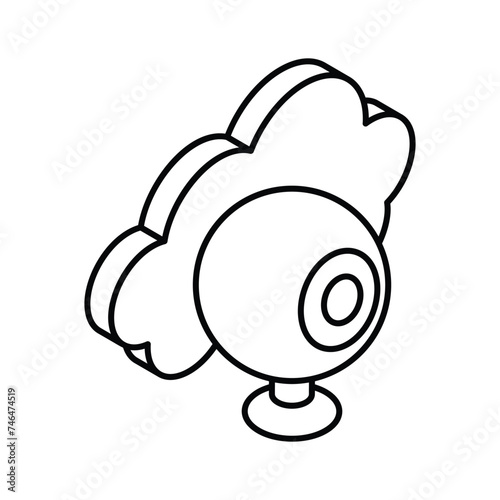 Cloud with webcam showing concept icon of cloud monitoring, cloud camera vector