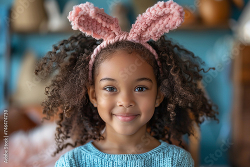 Criança com tiara de orelha de coelho. (ID: 746474730)