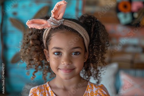 Criança com tiara de orelha de coelho. (ID: 746474737)