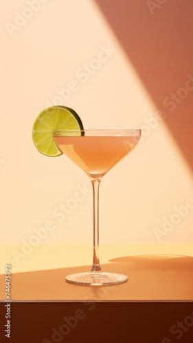 Refreshing Daiquiri or Martini Cocktail on Bright Color Background, copy space
