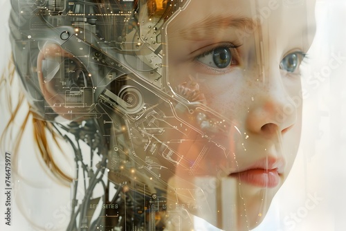 A Little Girl in Front of a Robot Head The Future of Artificial Intelligence
