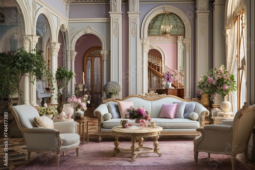 Pastel Wall Elegance: Neo-Victorian Living Room Decor with Lavish Textiles © Michael