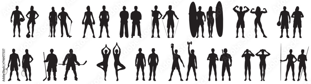 Athletes collection set. various sportsperson silhouette  - obrazy, fototapety, plakaty 