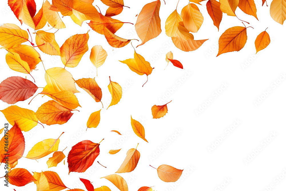 Autumn leaves explosion in rich warm tones. Isolated on a white background. Autumn leaves explosion in rich warm tones. Isolated on a white background.
