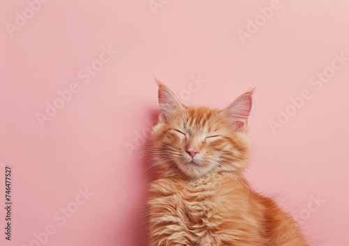 Cat isolated on a pastel colored background with big empty space