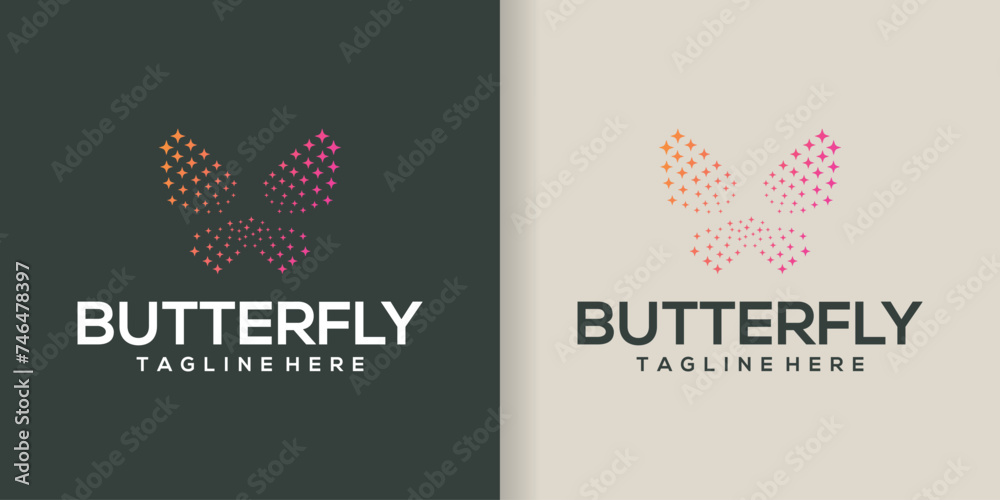 Vector collection of technology butterfly logos, symbols, icons. pixel style