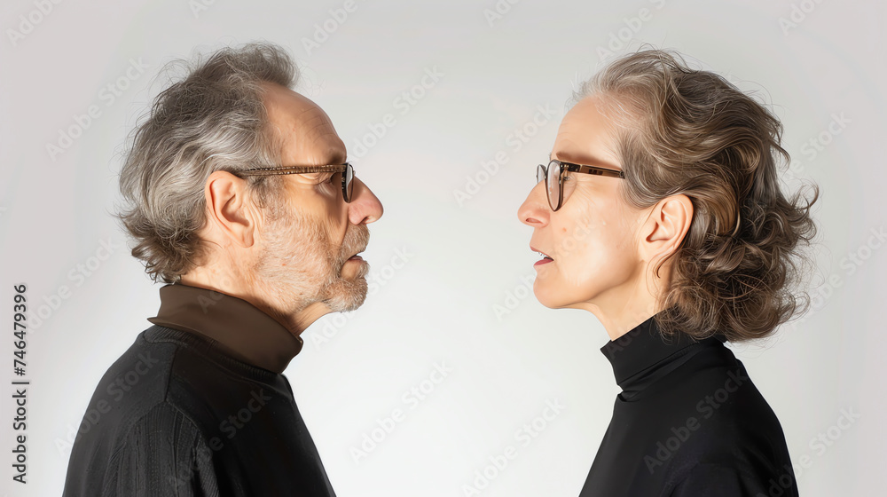 Dynamic Couple Dispute - High-Contrast Relationship Drama on White Background Dynamic Couple Dispute - High-Contrast Relationship Drama on White Background