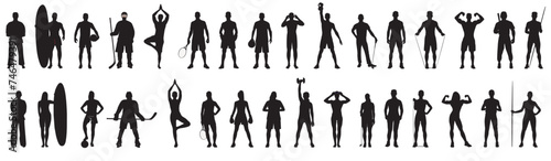 Silhouette of various sportsperson. Men and women athletes of various sports category. 