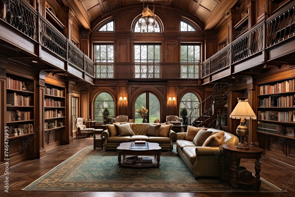 Timeless Classic Library: Palatial Estates with Arched Ceilings and Pendant Lamps