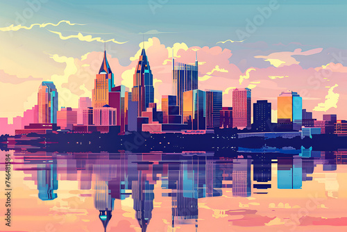 A gradient skyline of Nashville, Tennessee. City skyline illustration concept.
