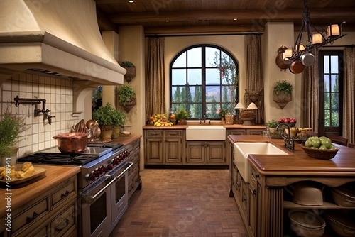 Mediterranean Kitchen Laminate Flooring and Minimalist Curtain Designs: Rustic Elegance Magnetized