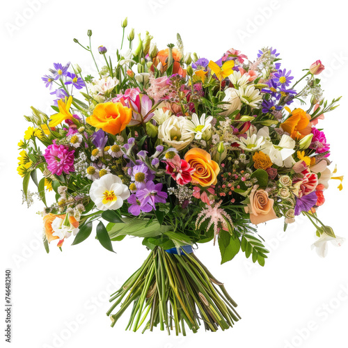 Vibrant bouquet with a rich mix of tulips, ranunculus, and wildflowers, ideal for springtime events and celebrations. transparent background