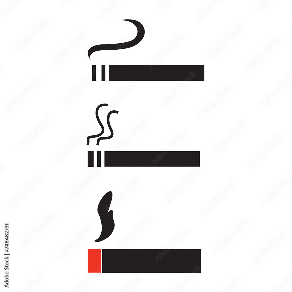 Conjunto de iconos de cigarrillos sobre fondo blanco aislado. Vista de frente y de cerca. Copy space