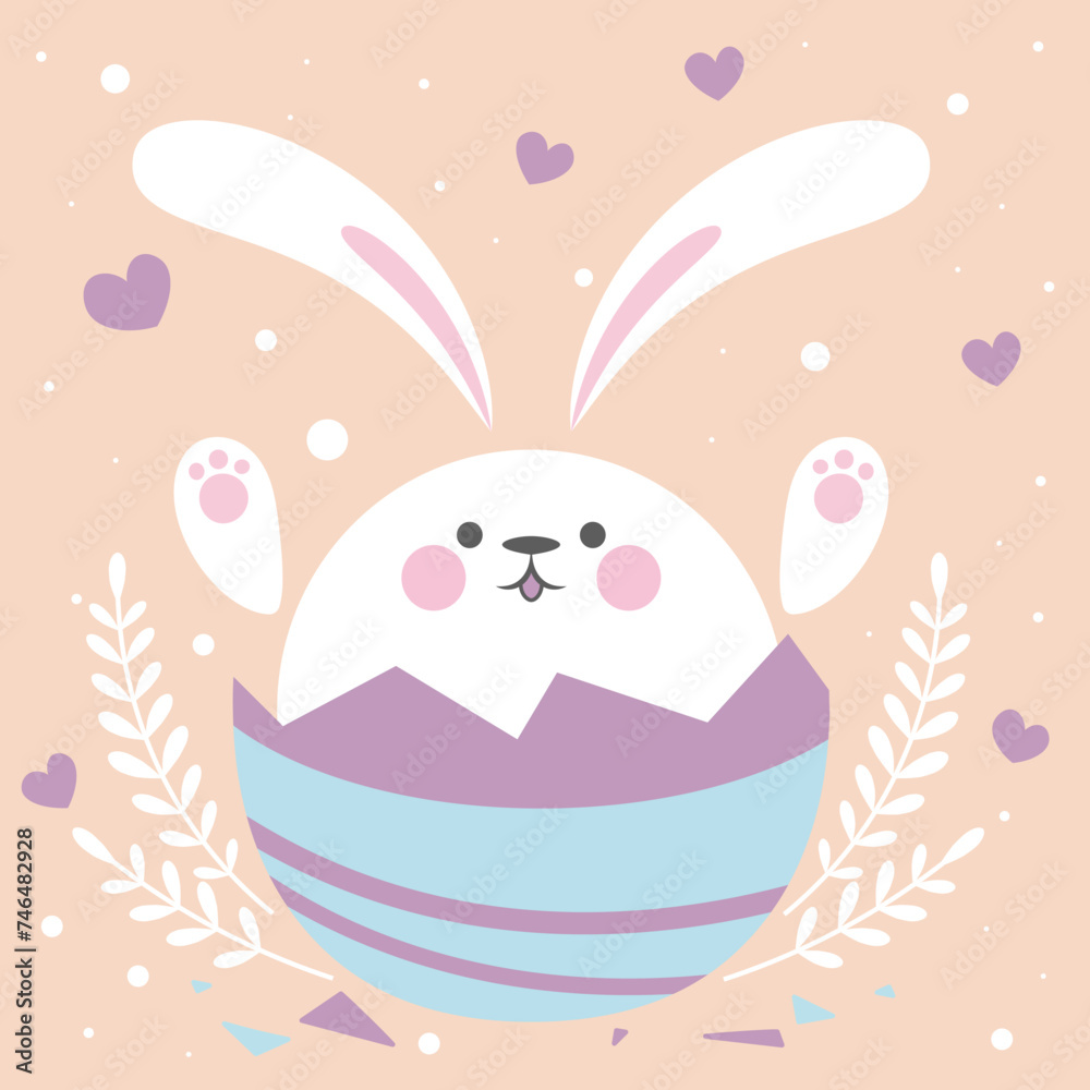 Happy easter. Greeting card or poster with a rabbit in an egg. Egg hunt poster template. Spring background. vector illustration Happy easter. Greeting card or poster with a rabbit in an egg. Egg hunt poster template. Spring background. vector illustration