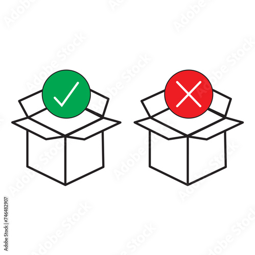 Caja con tilde de concepto de aprobado y desaprobado. Icono vector