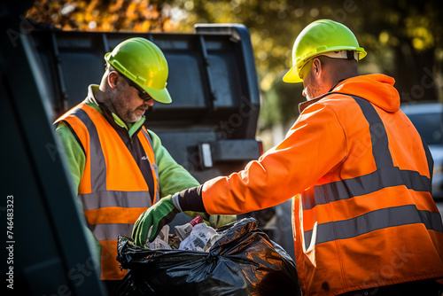 Generative AI picture of garbage removal service in work recycling clean city concept